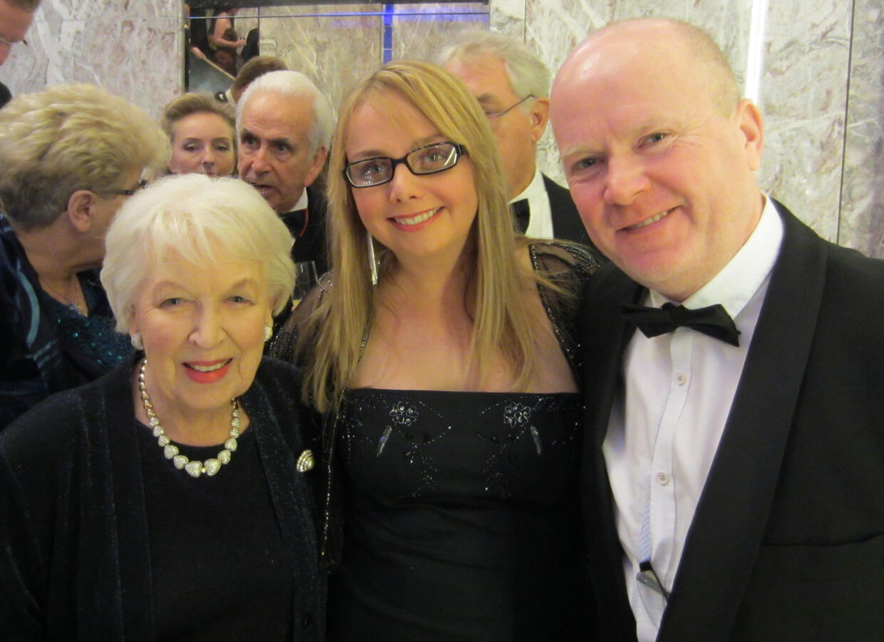 Tracy with June Whitfield and Steve McFadden at the Water Rats Charity Ball.