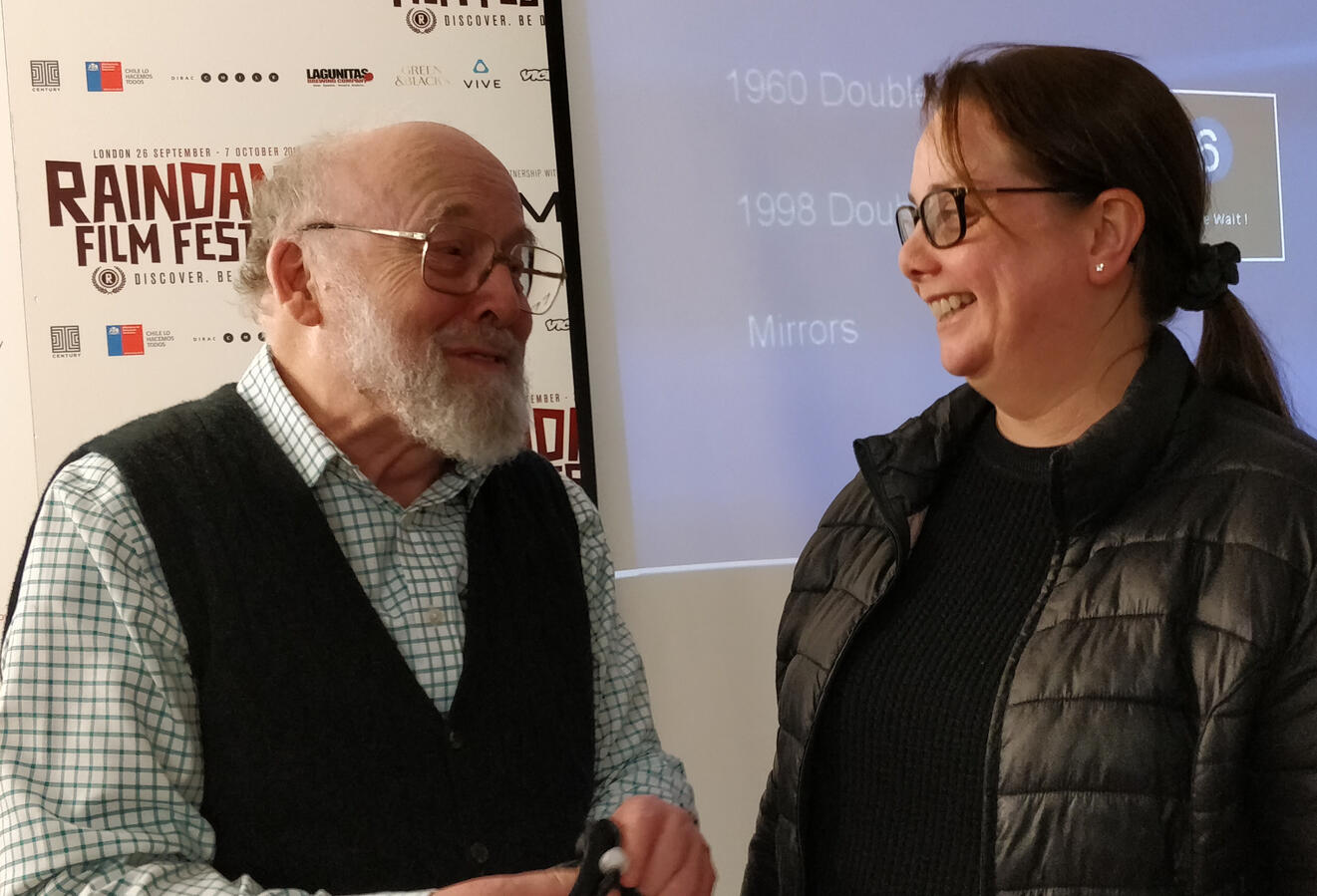 Tracy with the director of Brookside during a directing masterclass at Raindance Film School.